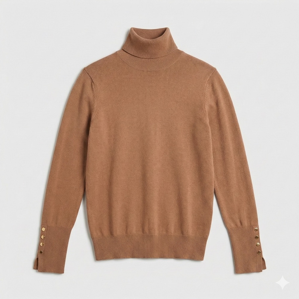 Zara Women's Tan Turtleneck with Button Details